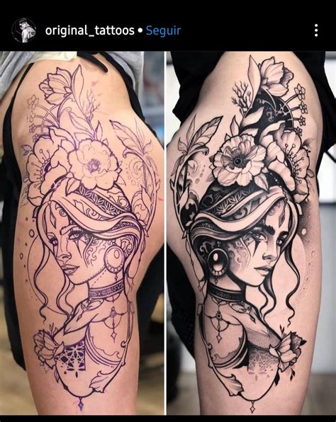 Tatuagem feminina na coxa: 132 melhores artes para。